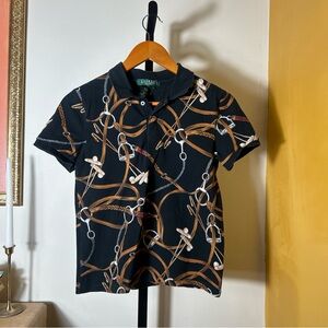 Lauren Ralph Lauren Petite Small Equestrian Bridle Horse Preppy Pique Polo Shirt
